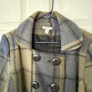 Relativity Gray and Tan Plaid Pea Coat